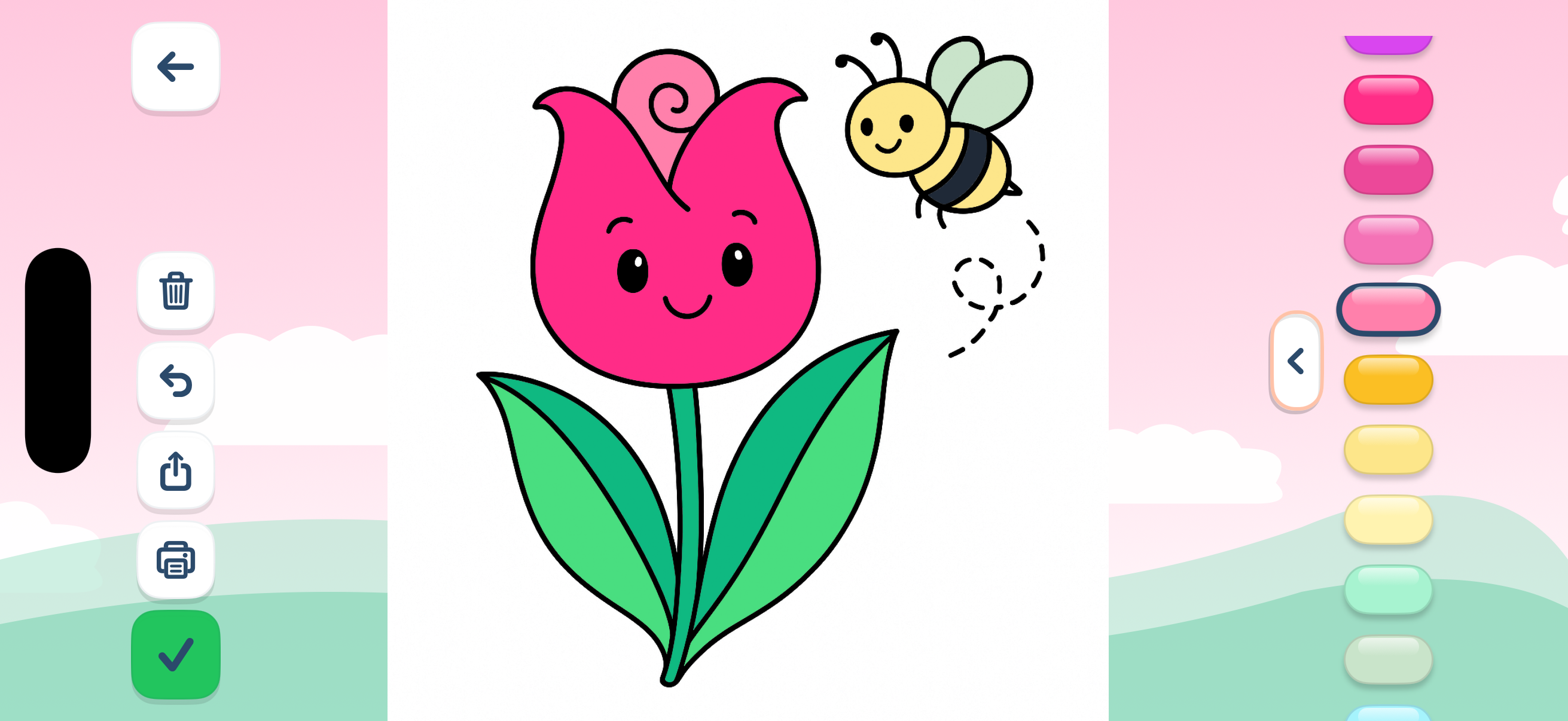 Tulip and bee coloring page