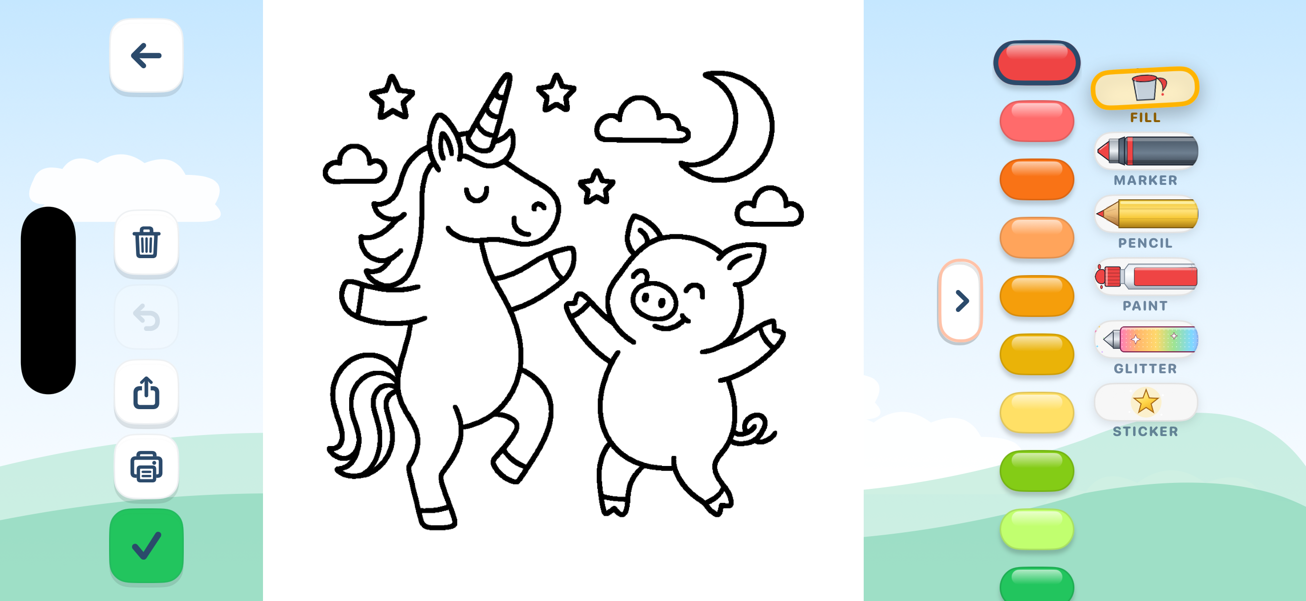 Unicorn and pig coloring page